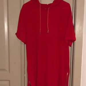 Red Short Sleeve Hoodie w/ Side Zippers